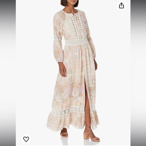 NWOT GUESS Women's Long Sleeve Laurel Paisley Boho Maxi Dress Brown Size Small - Picture 1 of 7